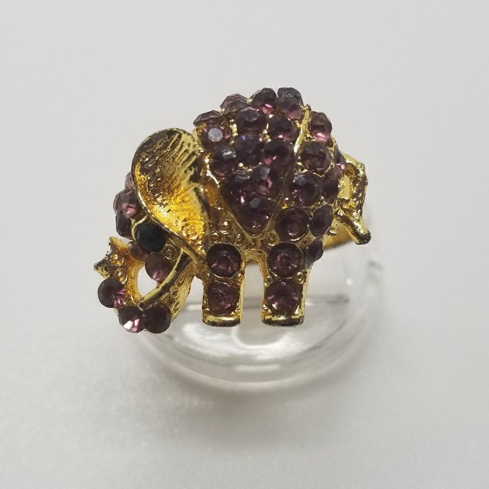 Gold Purple Stones Elephant Ring